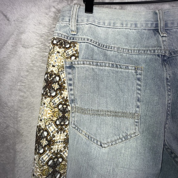 Sun Stone Jeans Womens 32 Light Blue Straight Leg Brown Patch Design Side Panel - Picture 5 of 14